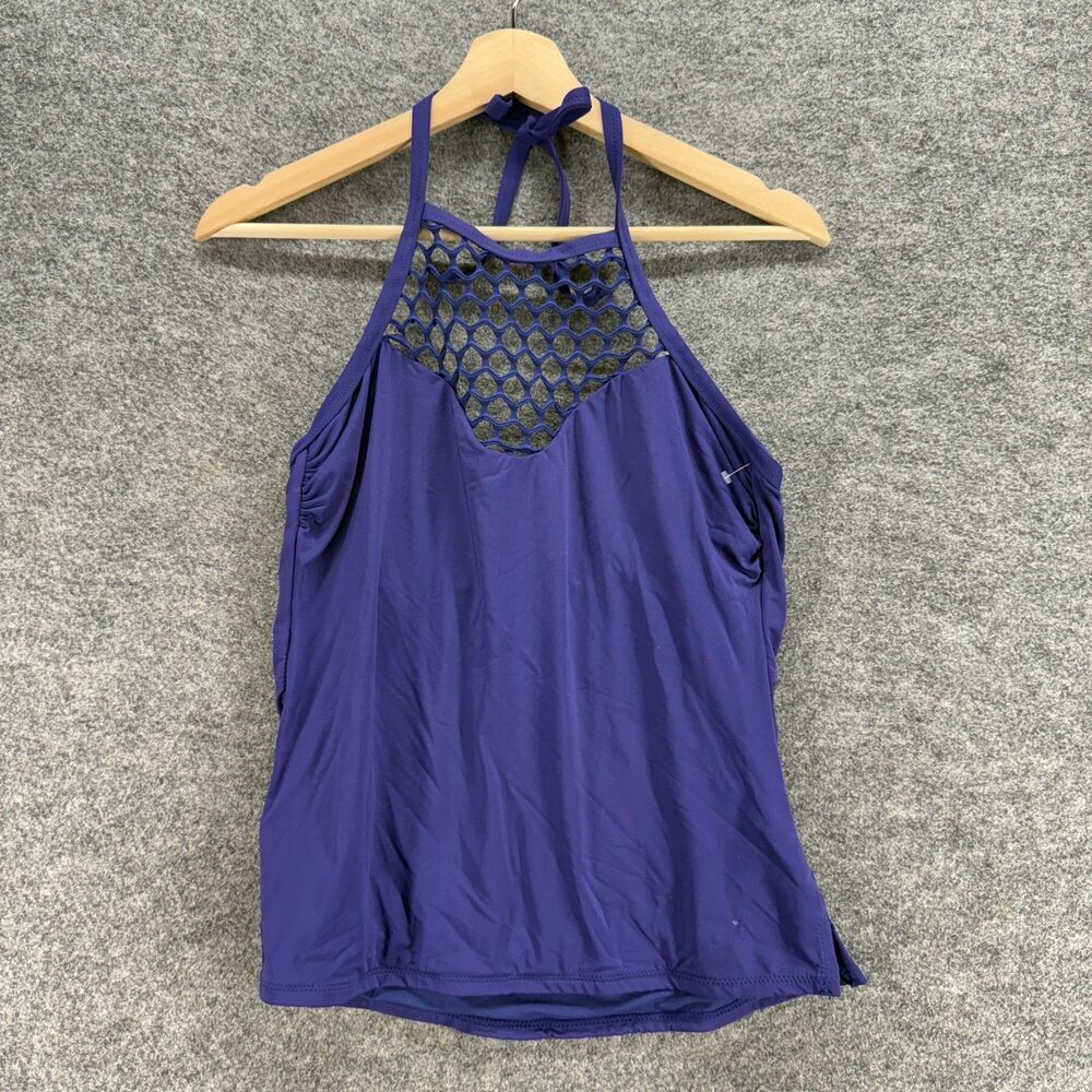 Leilani Tankini Top Women 12 Blue Sleeveless Halter Neck Push Up Swimwear